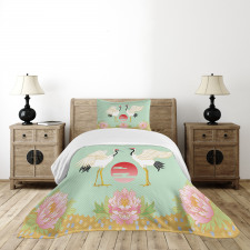 Japanese Cranes Sunrise Bedspread Set