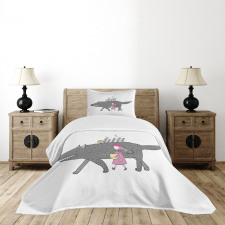 Girl with a Giant Wolf Bedspread Set