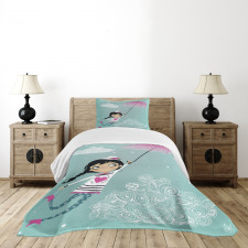 Girl with Pink Umbrella Bedspread Set