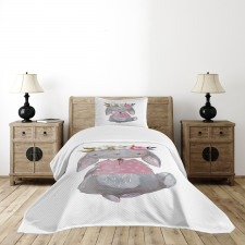 Girl Hare Flowers Art Bedspread Set