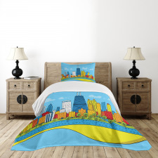 Cartoon City View Bedspread Set