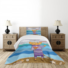 Sailor Feline on the Shore Bedspread Set