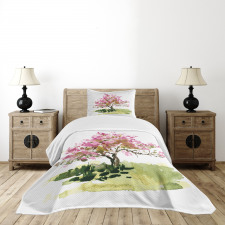 Watercolor Sakura Leaves Bedspread Set