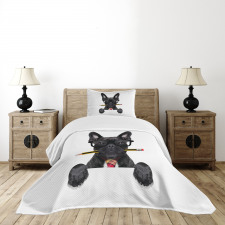 Businessman Dog Glasses Bedspread Set