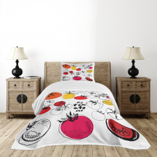 Vivid Sketched Tomatoes Bedspread Set