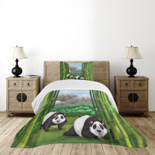 Panda Bear Trees Cartoon Bedspread Set