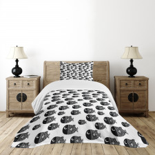 Black and White Fishes Bedspread Set