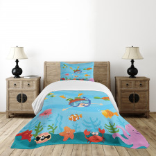 Cartoon Boy Diving to Sea Bedspread Set