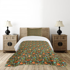 Autumn Season Flora Fauna Bedspread Set