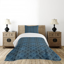 Blue Ornate Flourish Bedspread Set