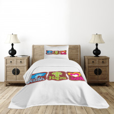 Retro Hearts and Doves Bedspread Set