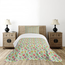 Doodle Blooming Tulips Bedspread Set