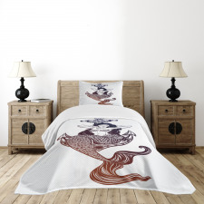 Monochrome Mermaid Motif Bedspread Set