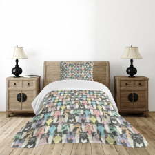 Hipster Cats with Glasses Bedspread Set