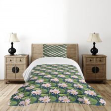 Pink Blooms on Pond Bedspread Set