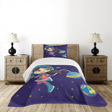 Little Girl in Space Bedspread Set