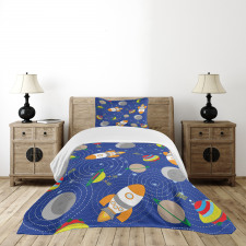 Outer Space Moon UFO Bedspread Set