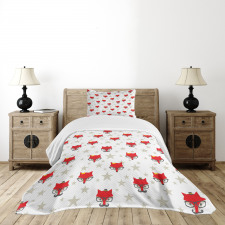 Hipster Foxes Hats Bedspread Set