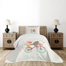 Cheerful Raccoon Bike Bedspread Set