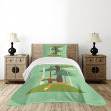 Elk and Fox in Forest Bedspread Set