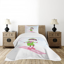 Skiing Girl Snow Bedspread Set