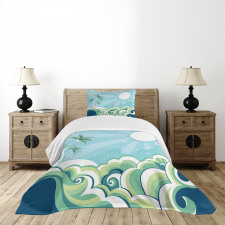 Wavy Sea Palm Trees Bedspread Set