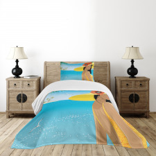 Young Woman Tropical Sea Bedspread Set