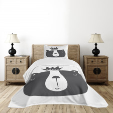 Humorous Bear in Crown Bedspread Set