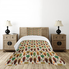 Defoliated Tree Leaves Bedspread Set