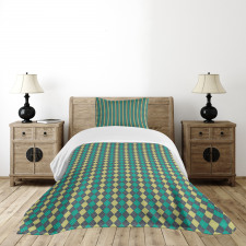 Vintage Argyle Pattern Bedspread Set