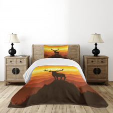 Deer Sunset Mountains Bedspread Set