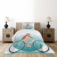 Hipster Guy Riding Bicycle Bedspread Set