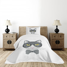 Greyscale Cat with Bowtie Bedspread Set