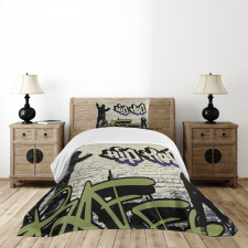 Grafitti Art on Walls Bedspread Set