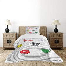 Retro Sticker Pattern Bedspread Set