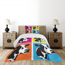 Pop Art Cow Heads Image Bedspread Set