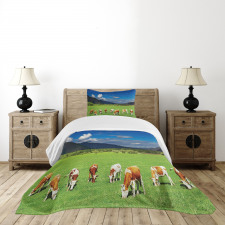 Mountains Grazing Cows Bedspread Set