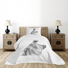 Yawning Hippo Sketch Bedspread Set