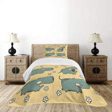 Comic Hippo Floral Grungy Bedspread Set