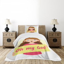 Surprised Cartoon Girl Bedspread Set