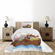 Animals in Ship Cartoon Bedspread Set
