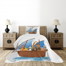 Animal Boat Sailing Ancient Bedspread Set