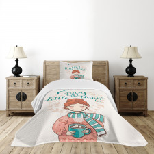 Winter Cartoon Woman Bedspread Set