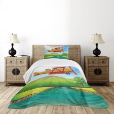 Kid on a Biplane River Bedspread Set