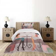 Women Having Coffee Bedspread Set