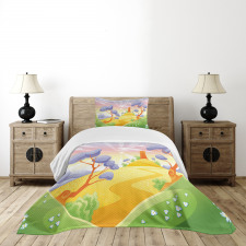 Cartoon Style Tower Bedspread Set