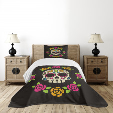 Floral Wreath Skull Bedspread Set