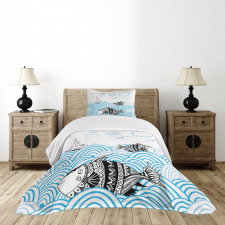 Sketch Boat and Animals Bedspread Set