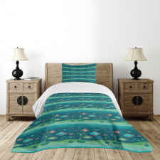 Cartoon Ocean Composition Bedspread Set