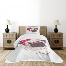 Cartoon Fashion Hipster Dog Bedspread Set